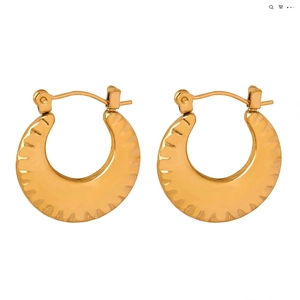 Vintage Stainless Steel Geometric Hoop Earrings For Women Minimalist Gold Silver Plated U Shaped Ripple Texture Earrings Jewelry