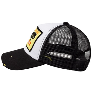 Vintage cotton mesh trucker hat with contrast patch embroidery and distressed visor