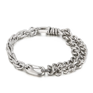 Silver stainless steel double Cuban link chain bracelet with lobster clasps for men