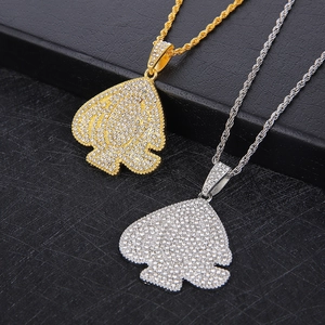 Collane hip hop oro e argento con ciondoli cuore asso di picche con diamanti
