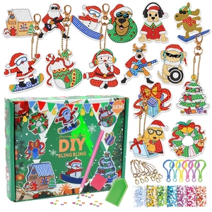 Christmas DIY diamond painting keychain kit with Santa, snowman and craft tools