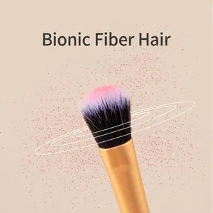 Professional makeup brush with bionic fiber bristles and premium golden metal handle