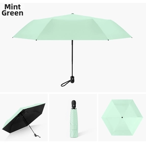 Detail view of fruit green automatic umbrella showing black UV coating and 6-rib structure