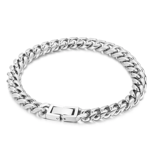 Men's Cuban Link Chain Bracelet 316L Stainless Steel Dual Texture Shiny And Brushed Heavy Industrial Hip Hop Style Jewelry