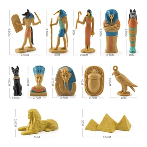 12-teiliges Set antiker ägyptischer Figuren mit Pharao, Sphinx und Anubis-Modellen