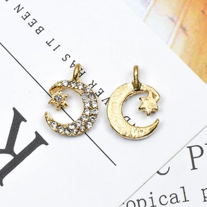 Gold star and moon alloy pendant with sparkling cubic zirconia for DIY jewelry making