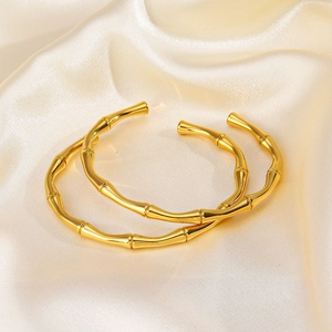 Bracciale Aperto A Nodo Di Bambù Alla Moda Placcato Oro 18K In Acciaio Inossidabile Gioielli Minimalisti Da Donna
