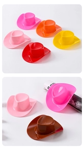 Colorful miniature cowboy hat ice cream bowls in pink, yellow, red and brown colors