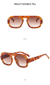 Detailed views of tortoise shell frames and gradient tea lenses for oversized sunglasses