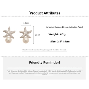 Spécifications des boucles d'oreilles étoile de mer avec zircone et perles de nacre