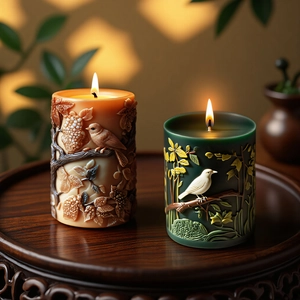 Cylindrical bird and floral relief silicone mold for DIY handmade scented candles