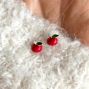 Red Apple Stud Earrings With 925 Sterling Silver Earring Post Enamel Fruit Minimalist Jewelry For Women Girls