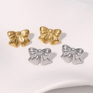 Bowknot Stud Earrings Stainless Steel 18K Gold Plated Minimalist Fashion Commuting Jewelry For Women