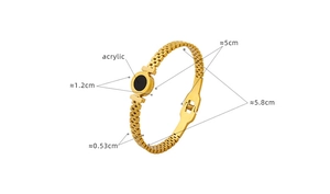 Dettagli del bracciale placcato oro 18K con dimensioni e inserto in acrilico nero