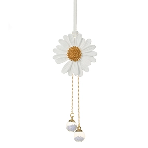 Daisy car hanging ornament with gold chains and crystal filled glass balls decor