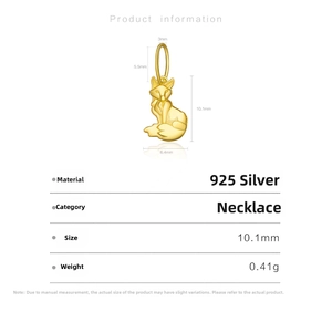 Detailed view of S925 sterling silver fox pendant with dimensions 10.1mm x 6.4mm