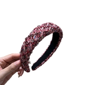 Chic tweed braided wide headband in pink and purple with a stylish high-top sponge design