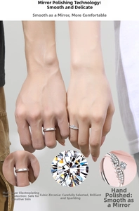 Detail view of Angel Wings S925 sterling silver couple rings with cubic zirconia inlay