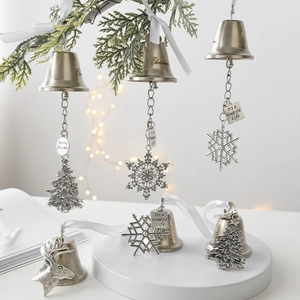 Christmas Metal Bell Ornaments Vintage Retro Snowflake Reindeer Angel Heart Hanging Decoration For Holiday Home Tree