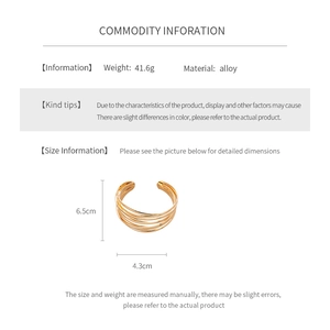 Detailed size specifications for gold multi-layer crossover alloy open cuff bracelet