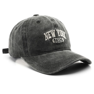 Dunkelgraue Vintage Baseballkappe im Washed-Look mit weißem New York Stickereidruck