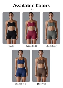 Details von fünf Farben des nahtlosen hoch-elastischen Sport-BHs und Shorts-Sets