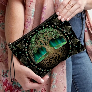 Trousse à maquillage avec motif Arbre de Vie, fermeture éclair et dragonne pratique