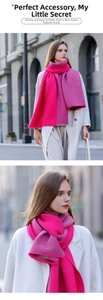 Detail of thick knit texture on a double-sided pink and rose red cashmere-like scarf