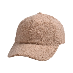 Detailed view of a solid color teddy fleece baseball cap with soft texture