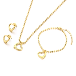 Parure bijoux en acier doré avec pendentifs cœurs évidés et chaînes à billes pour femme