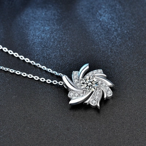 Elegant 925 sterling silver windmill pendant necklace with sparkling moissanite stones