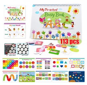 Detailed view of 113 pieces of toddler busy book stickers with various early learning themes