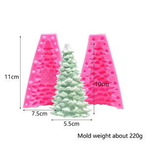 Detail of 3D Christmas tree silicone mold with dimensions and 220g weight information