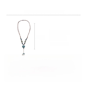 Détail du collier vintage en céramique à perles bleues montrant 64 cm et poids de 42,2 g