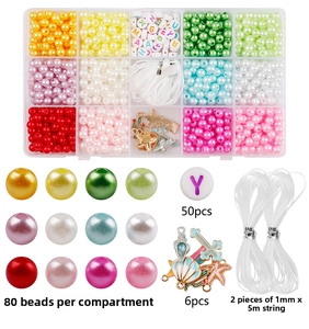 Detailed set of gradient faux pearls and acrylic letter beads for DIY jewelry making