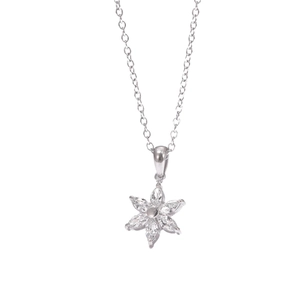 Elegant vintage sunflower pendant necklace with white crystal petals and silver chain