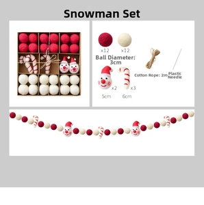 DIY wool felt Christmas snowman kit including red white balls and candy cane ornaments