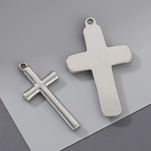 Polished silver stainless steel cross pendants in two sizes for DIY necklace jewelry making