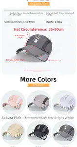 Detail of adjustable retractable brim and breathable fast-dry fabric for summer hats