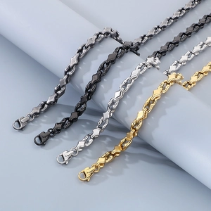 Men Stainless Steel Rhombus Chain Necklace And Bracelet Set Hip Hop Punk Minimalist Geometric Link Jewelry Set For Men Boys
