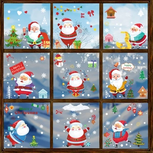 Santa Claus Christmas Tree Window Static Cling Stickers Snowflakes Reusable PVC Decals For Glass Holiday Home Party Decor