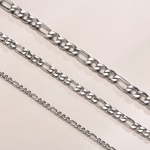 Silver Figaro stainless steel chain necklaces in three widths for women and men