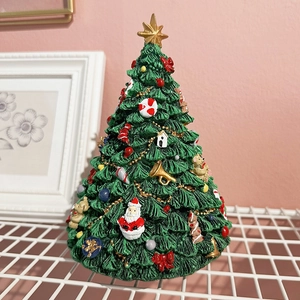 Rotating Christmas tree music box with festive ornaments and resin needle textures