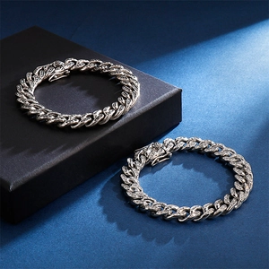 Bracciale cubano in acciaio inossidabile con strass scintillanti in stile hip-hop