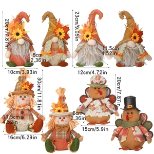 Detailed size specifications for Thanksgiving gnome, scarecrow and turkey plush figurines