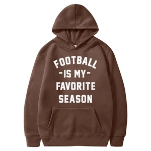 Dark brown football printed hoodie with front kangaroo pocket and hooded drawstring design