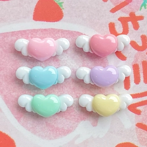 Mini Heart With Wings Resin Charms Macaron Color DIY Accessories For Phone Case Hairpin Jewelry Making Sweet Style