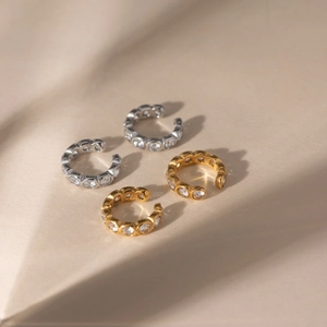 Elegant 4-piece set of gold and silver ear cuffs with white zircon stones for women