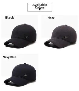 Detailed comparison of winter baseball caps in black, grey, and navy blue with metal logo