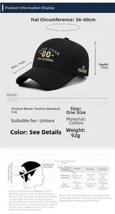 Size guide for cotton baseball cap showing 56-60cm circumference and measurement steps